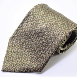 Green Brown Woodward Geometric 100% Silk Necktie